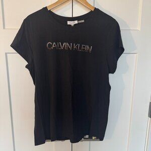 New Calvin Klein Women's Ombre Multi Rhinestone Black T-Shirt Size Extra Large